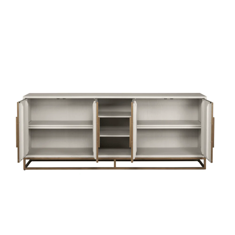 Helena Luxury Cream Oak Veneer 4 Door Sideboard with Brass Detailing - Image 5