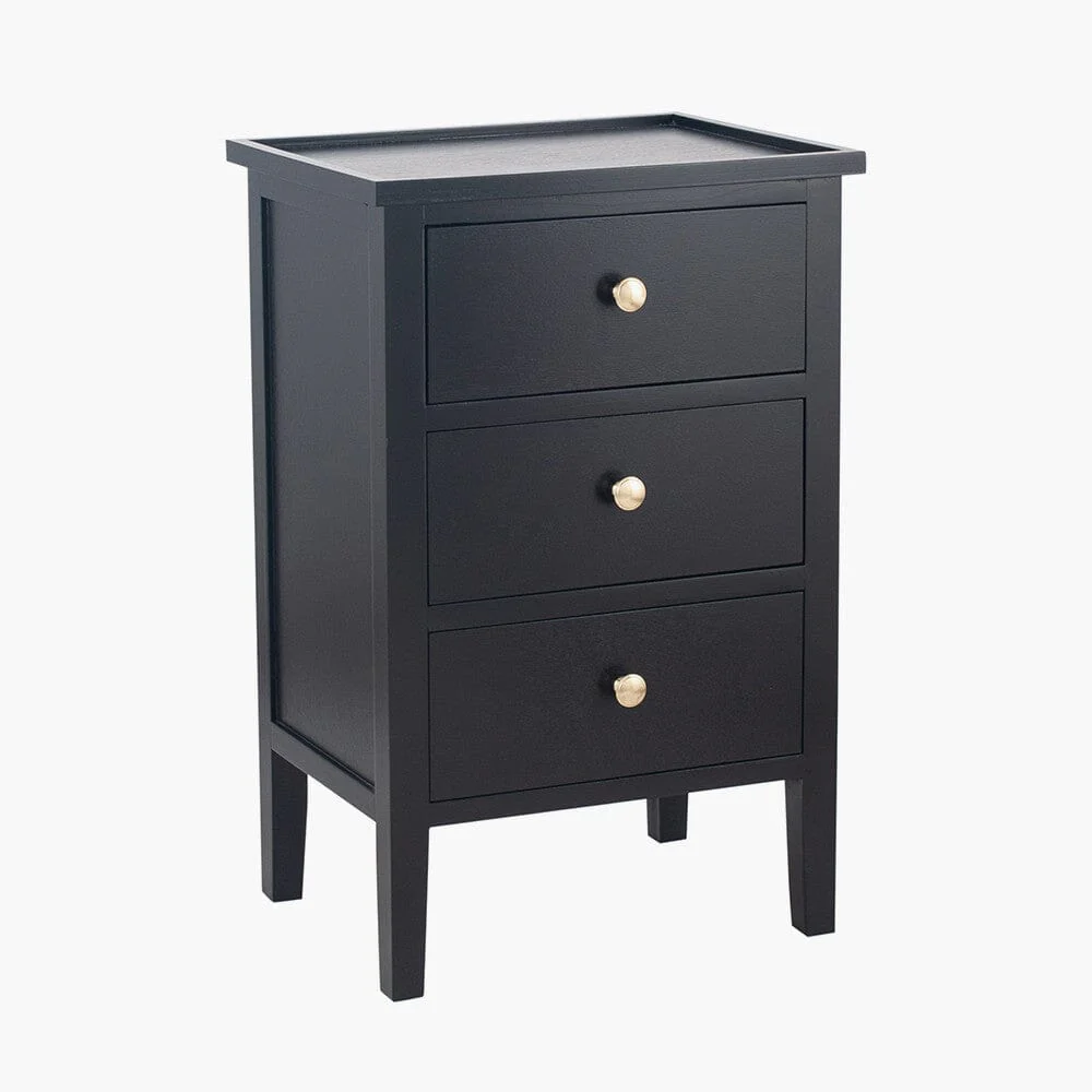 Henrik Black 3 Drawer Bedside Table with Gold Handles - Image 2