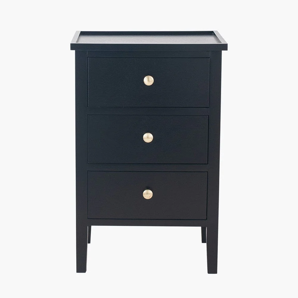 Henrik Black 3 Drawer Bedside Table with Gold Handles - Image 3
