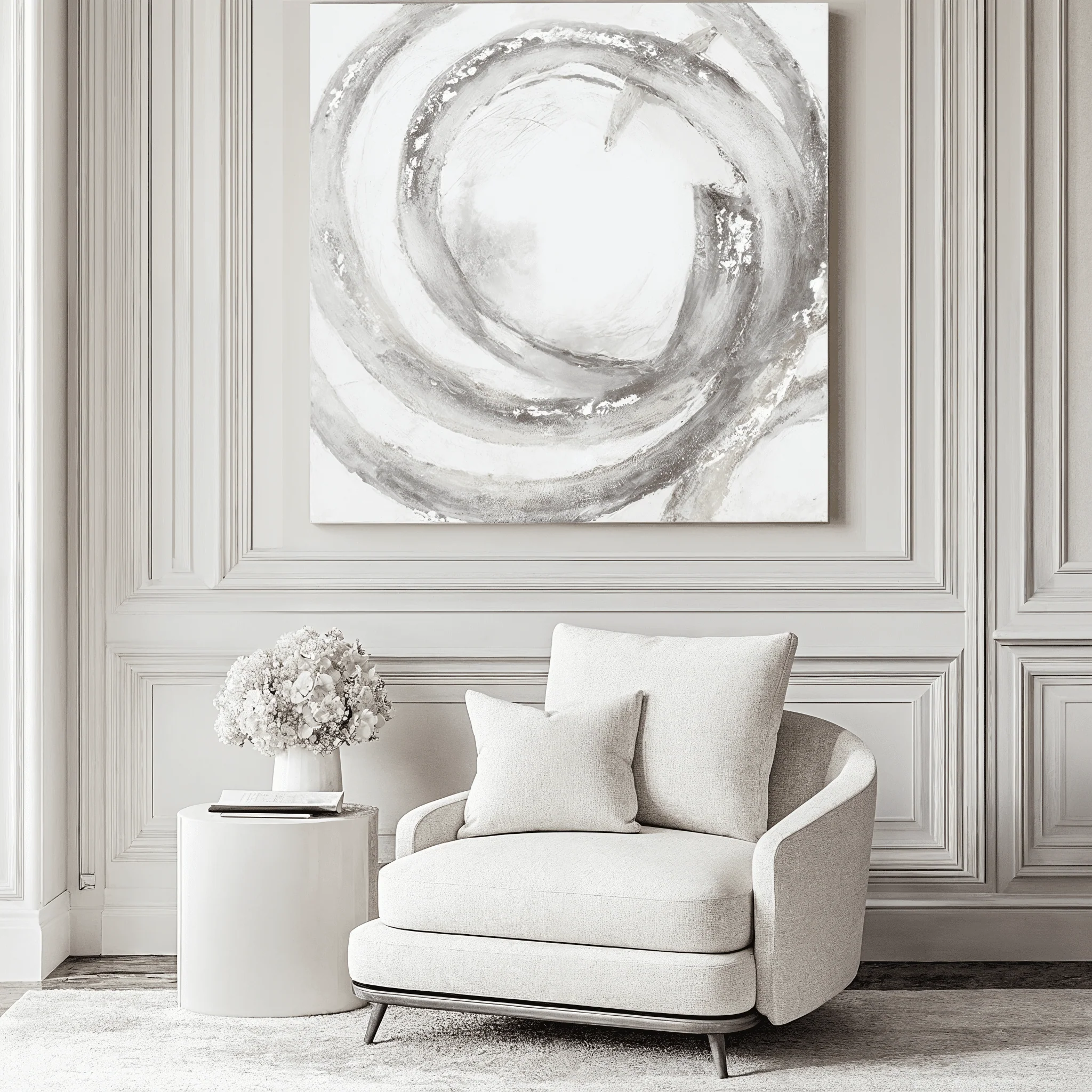 Trixie Large Silver & Grey Abstract Painted Canvas Wall Art - Image 2
