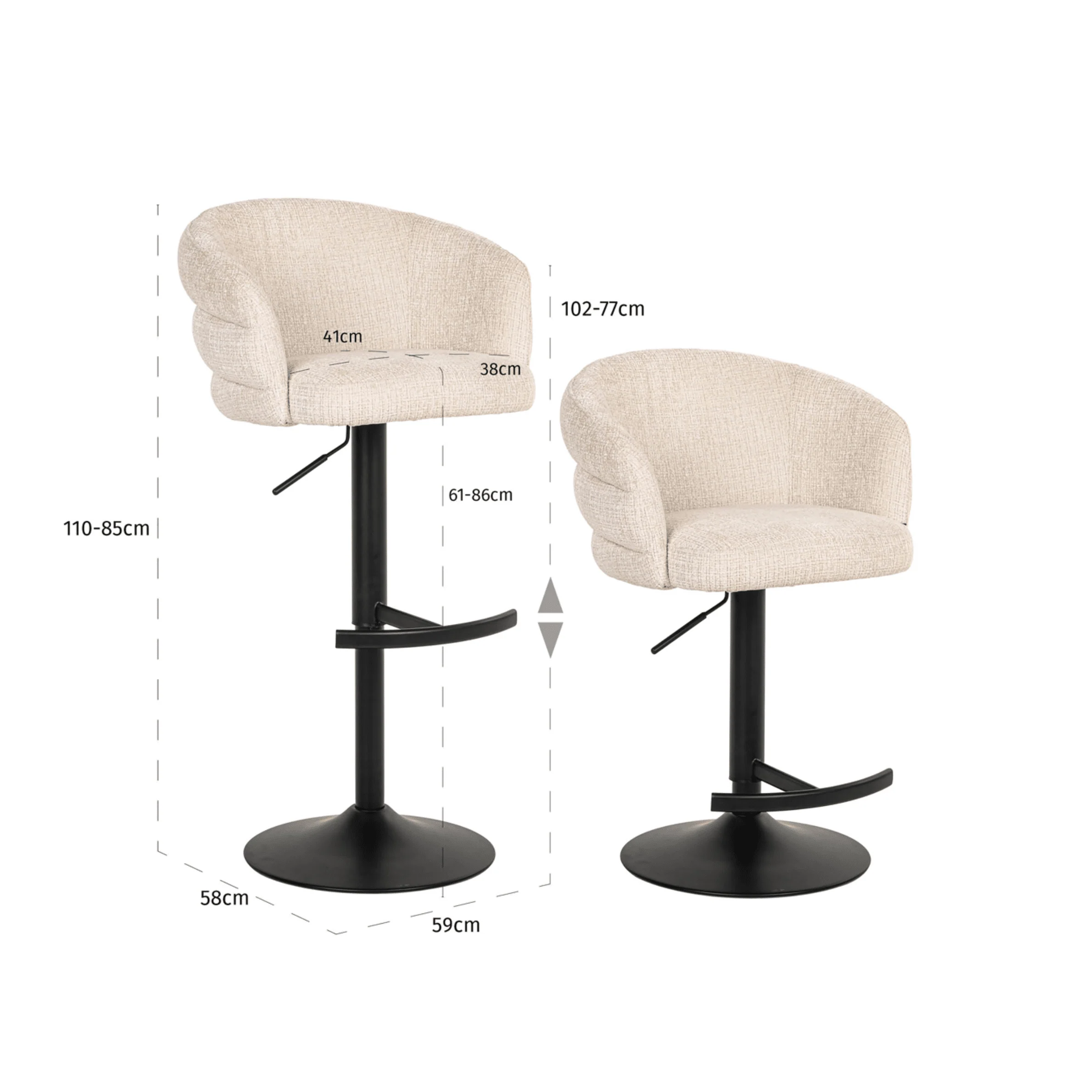 Hettie Cream Chenille Curved Back Bar Stool - Image 8