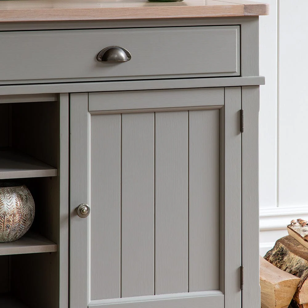 Highclere Sage Green Painted 2 Door 2 Drawer Sideboard with Oak Top - Image 2