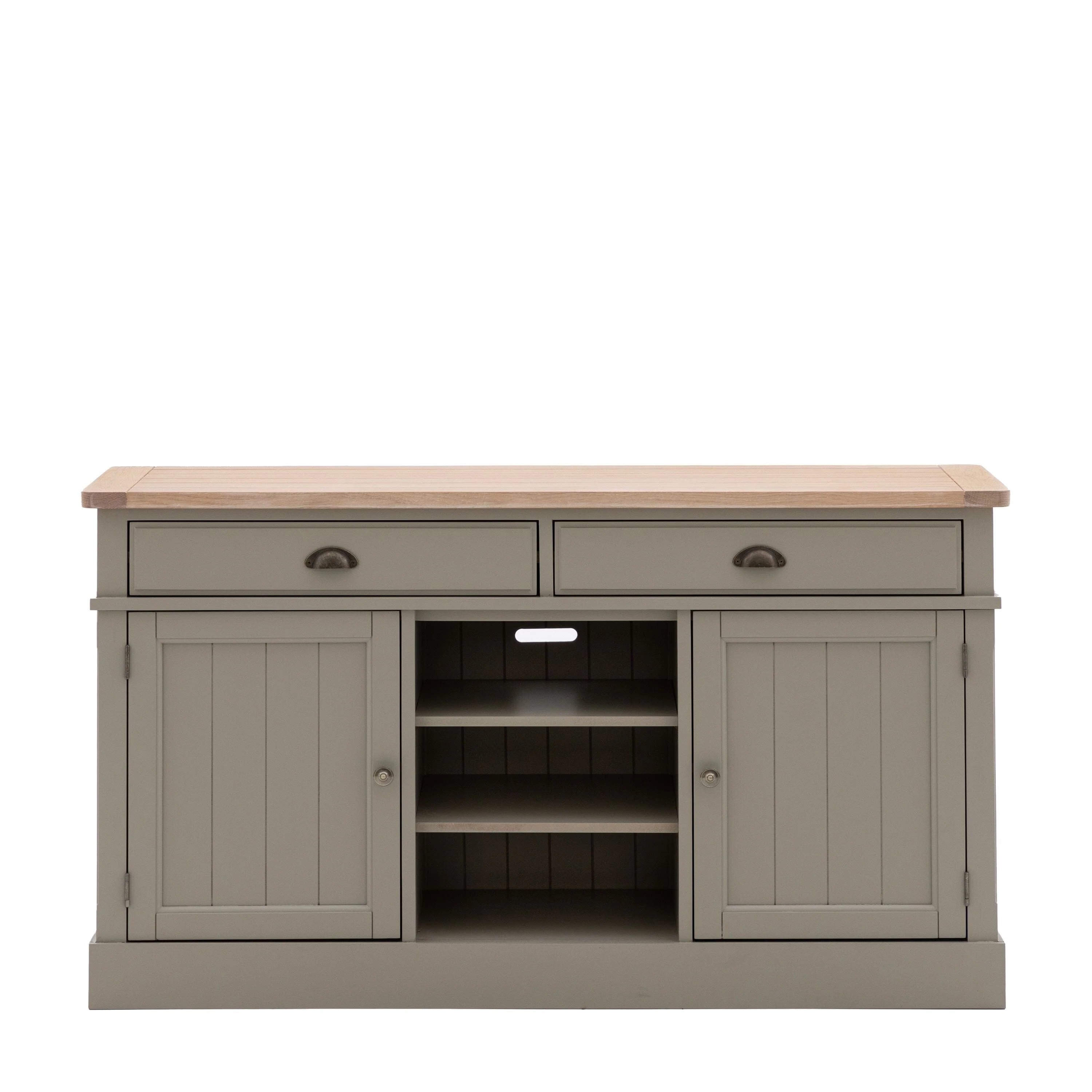 Highclere Sage Green Painted 2 Door 2 Drawer Sideboard with Oak Top - Image 3