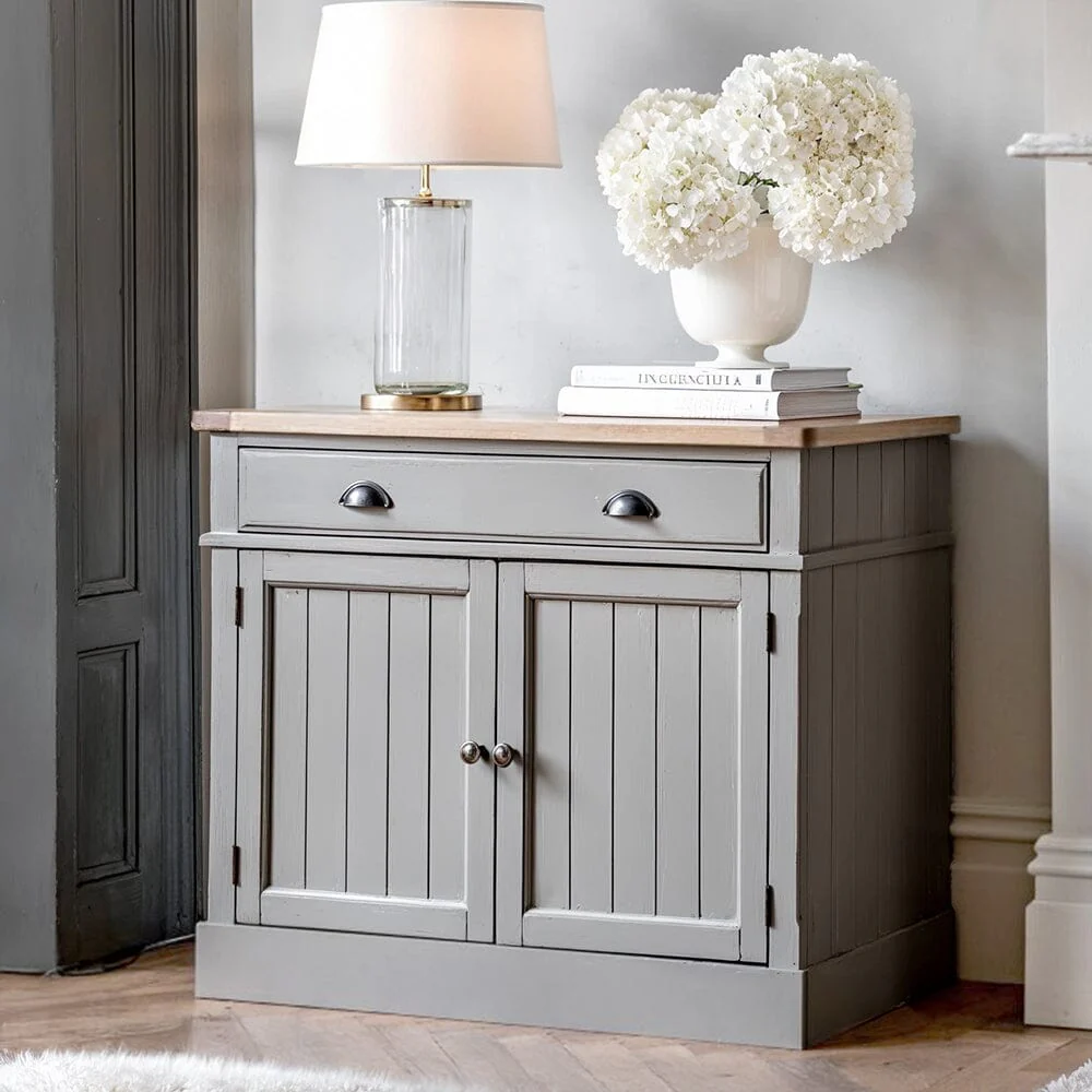 Highclere Sage Green Painted 2 Door Sideboard with Oak Top