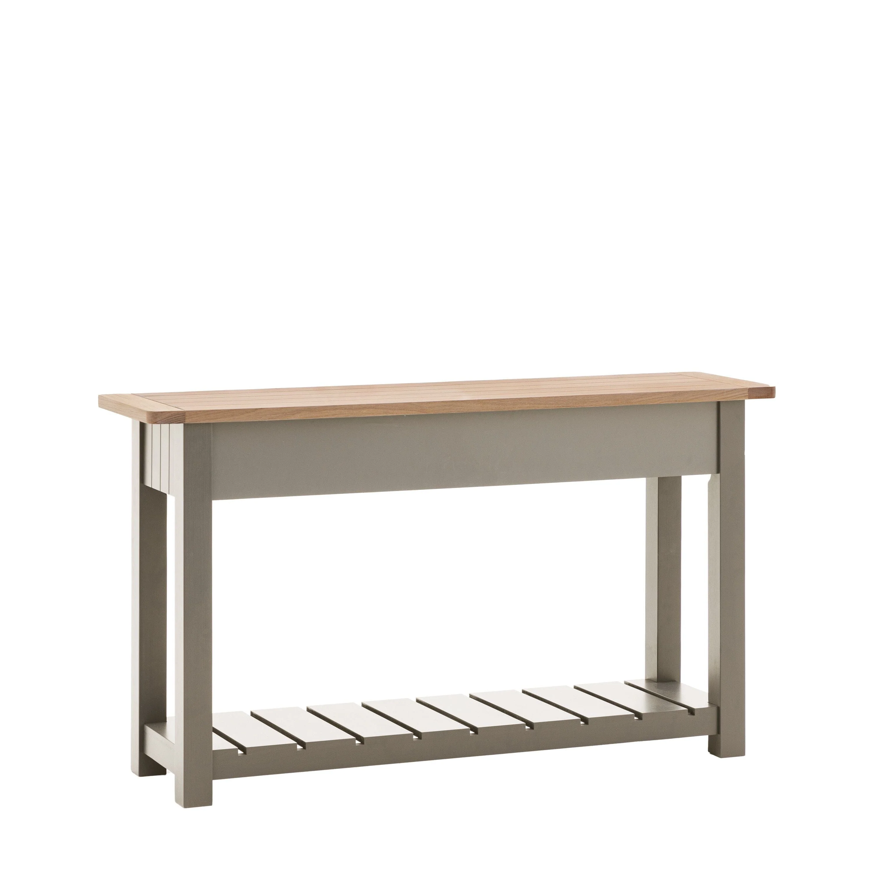 Highclere Sage Green Painted 2 Drawer Console Table with Oak Top - Image 3