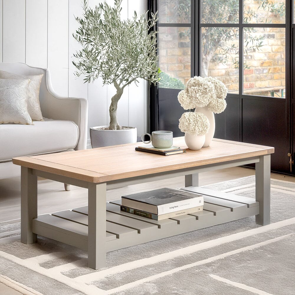 Highclere Sage Green Painted Coffee Table with Oak Top