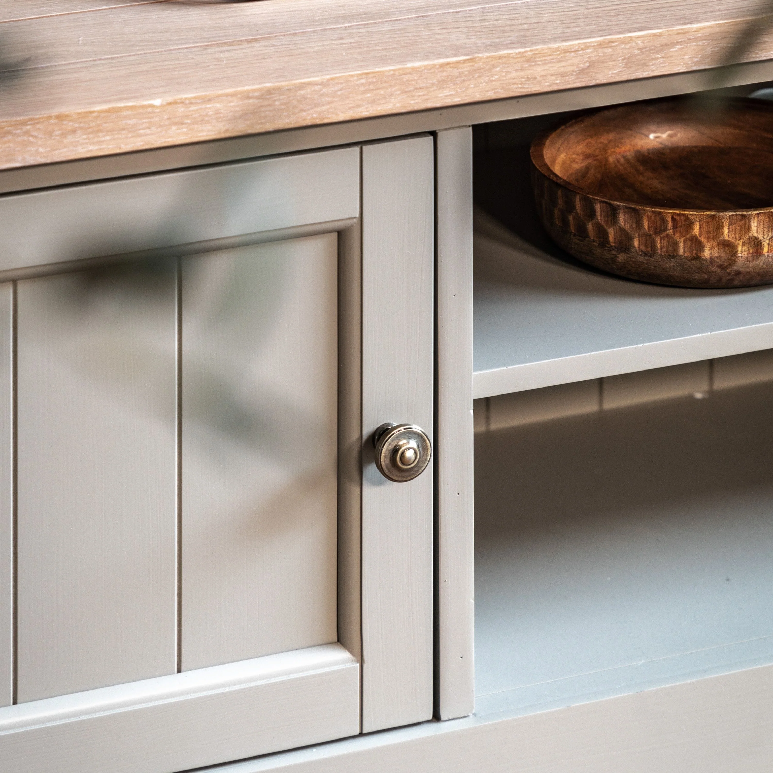 Highclere Sage Green Painted Media Unit with Oak Top - Image 2