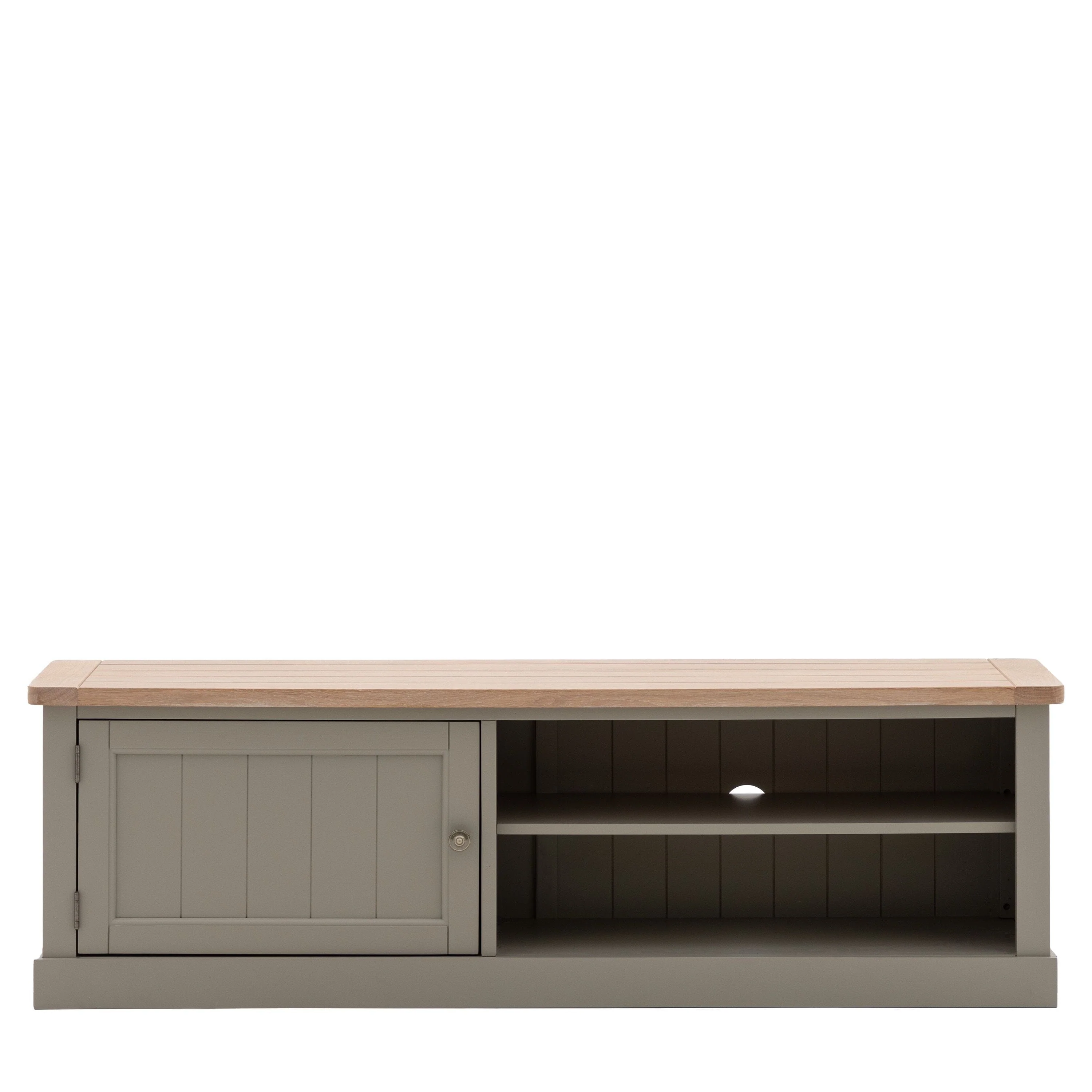 Highclere Sage Green Painted Media Unit with Oak Top - Image 3