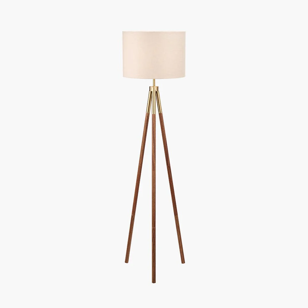 Houston Gold Metal & Brown Wood Tripod Floor Lamp - Image 2