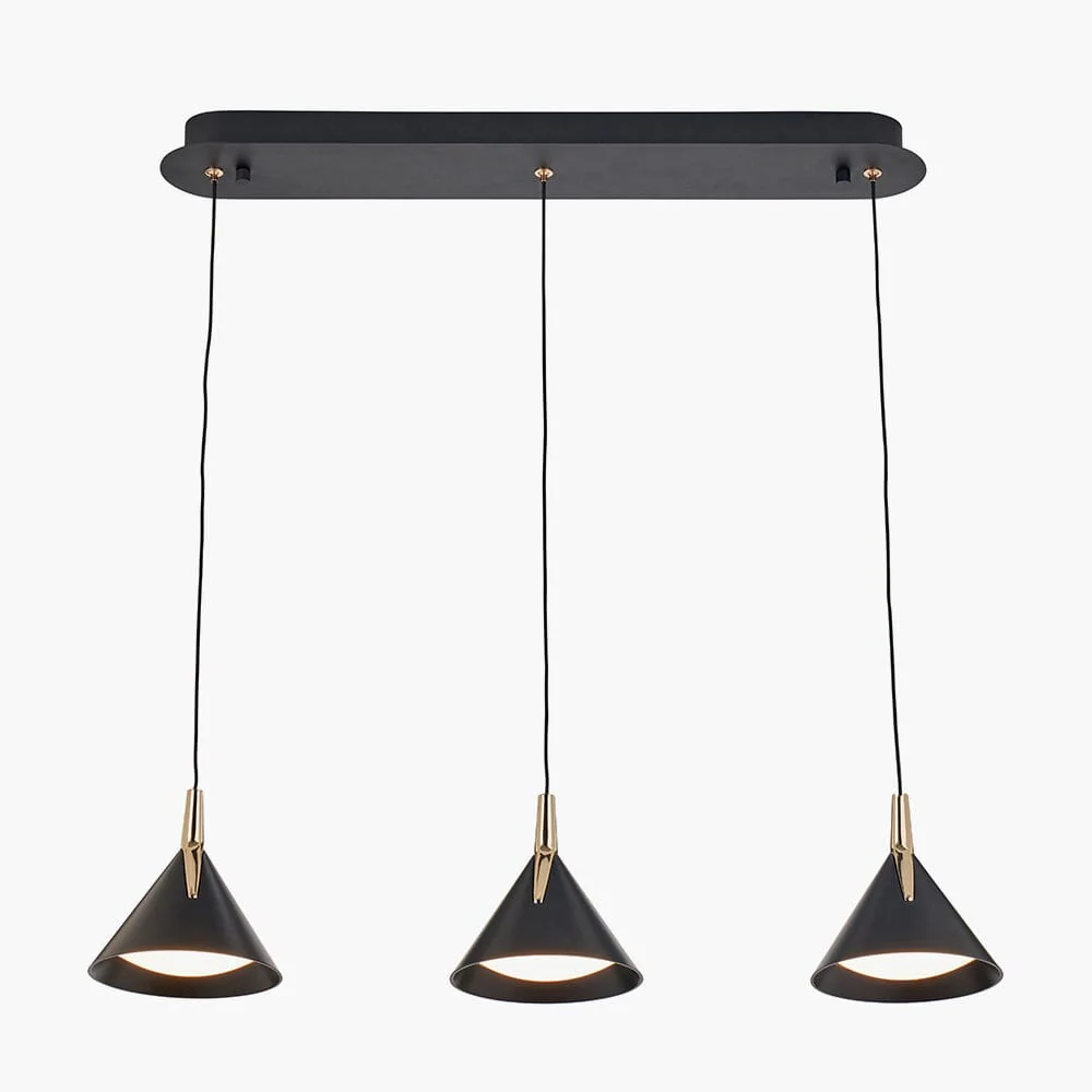 Imogen Matt Black & Gold 3 Drop Linear Pendant Ceiling Light - Image 2