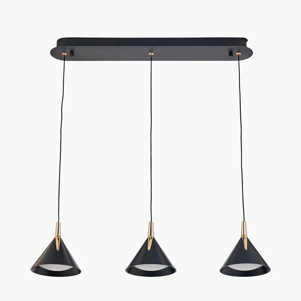 Imogen Matt Black & Gold 3 Drop Linear Pendant Ceiling Light - Image 4