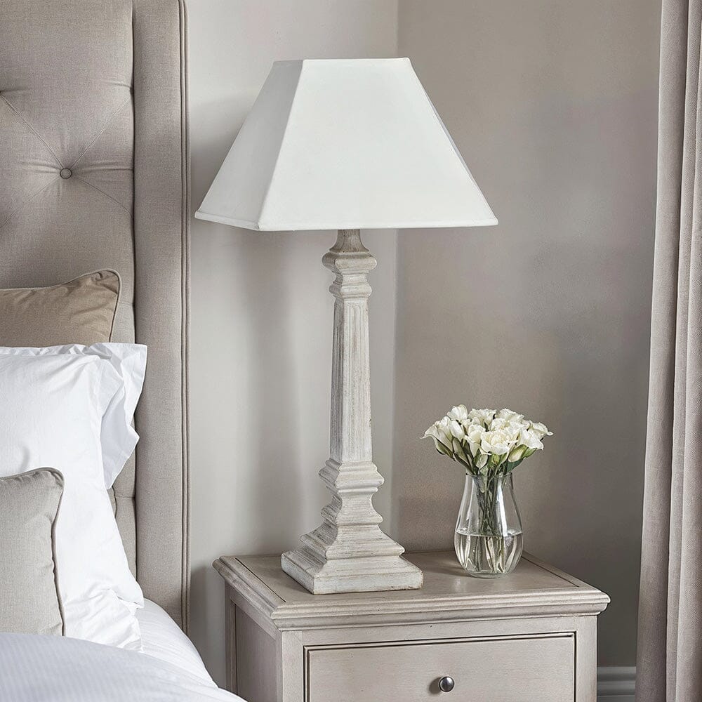 In Stock - Alnwick Wooden Table Lamp with Neutral Shade