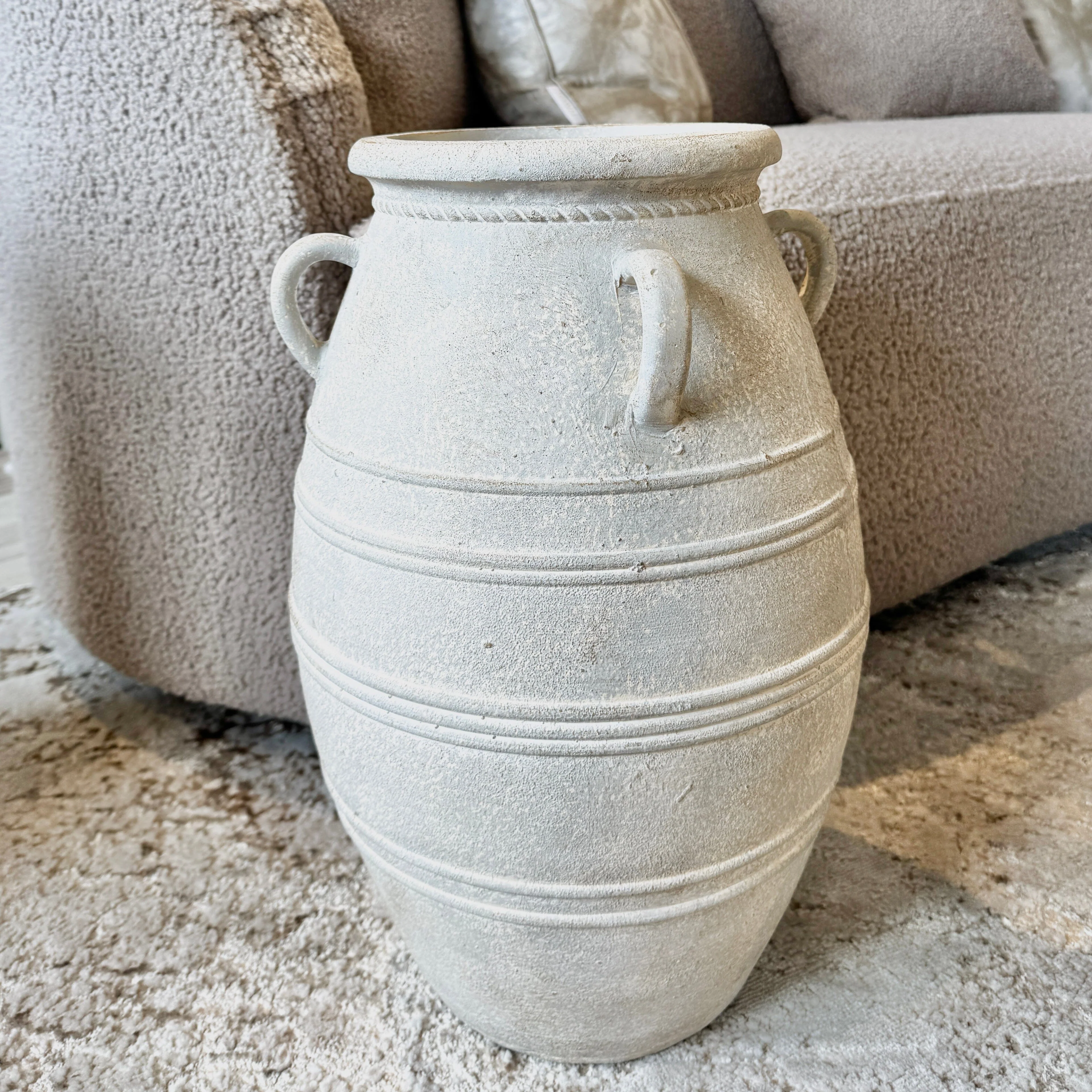 In Stock - Brianna Large Grey Wash Decorative Vase with Handles - Image 2