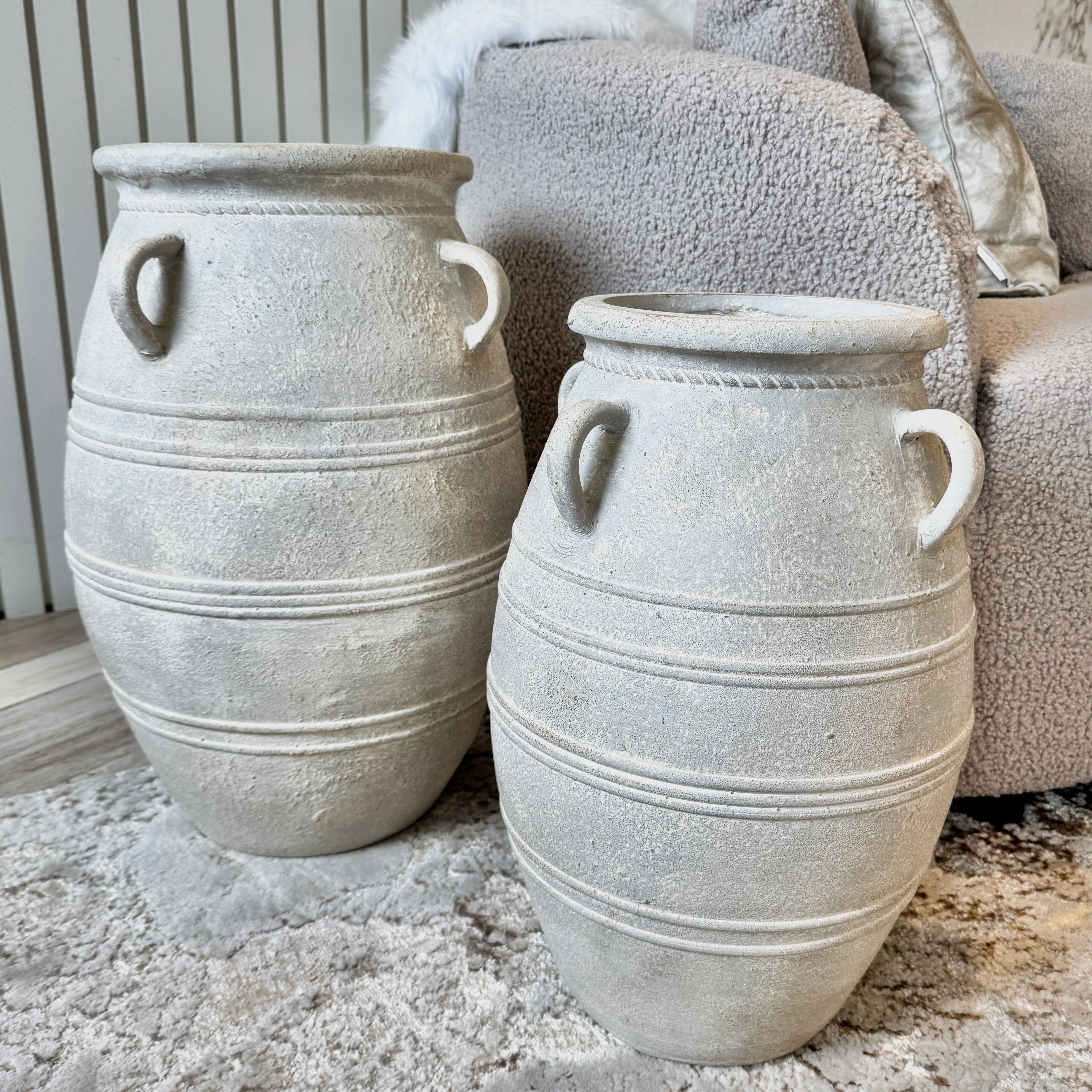 In Stock - Brianna Large Grey Wash Decorative Vase with Handles - Image 4