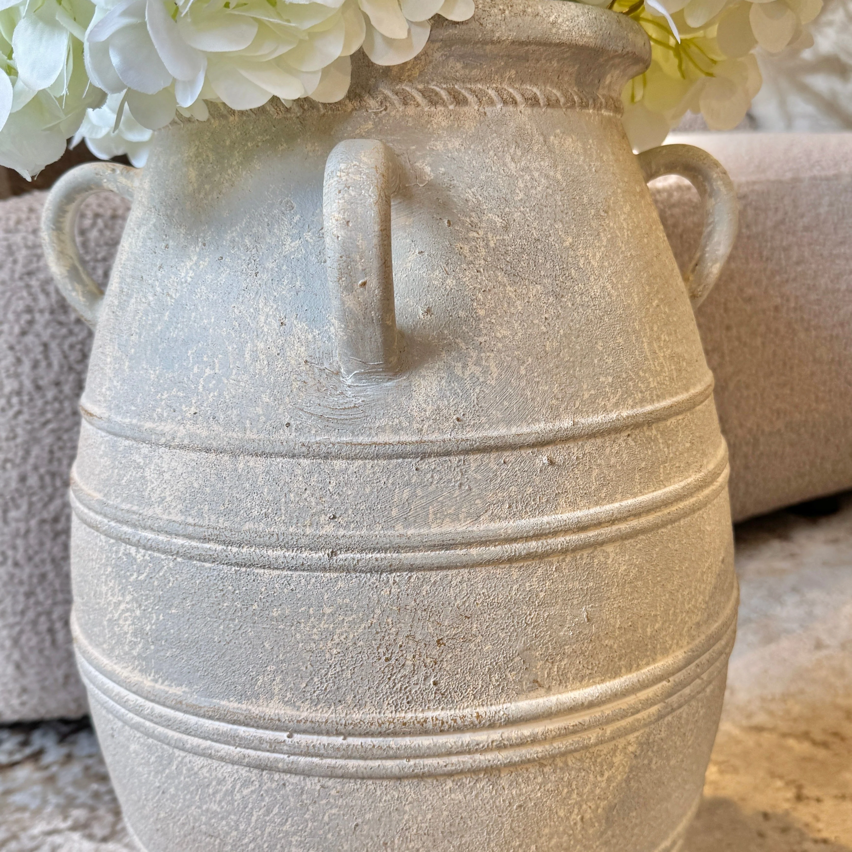In Stock - Brianna Large Grey Wash Decorative Vase with Handles - Image 5