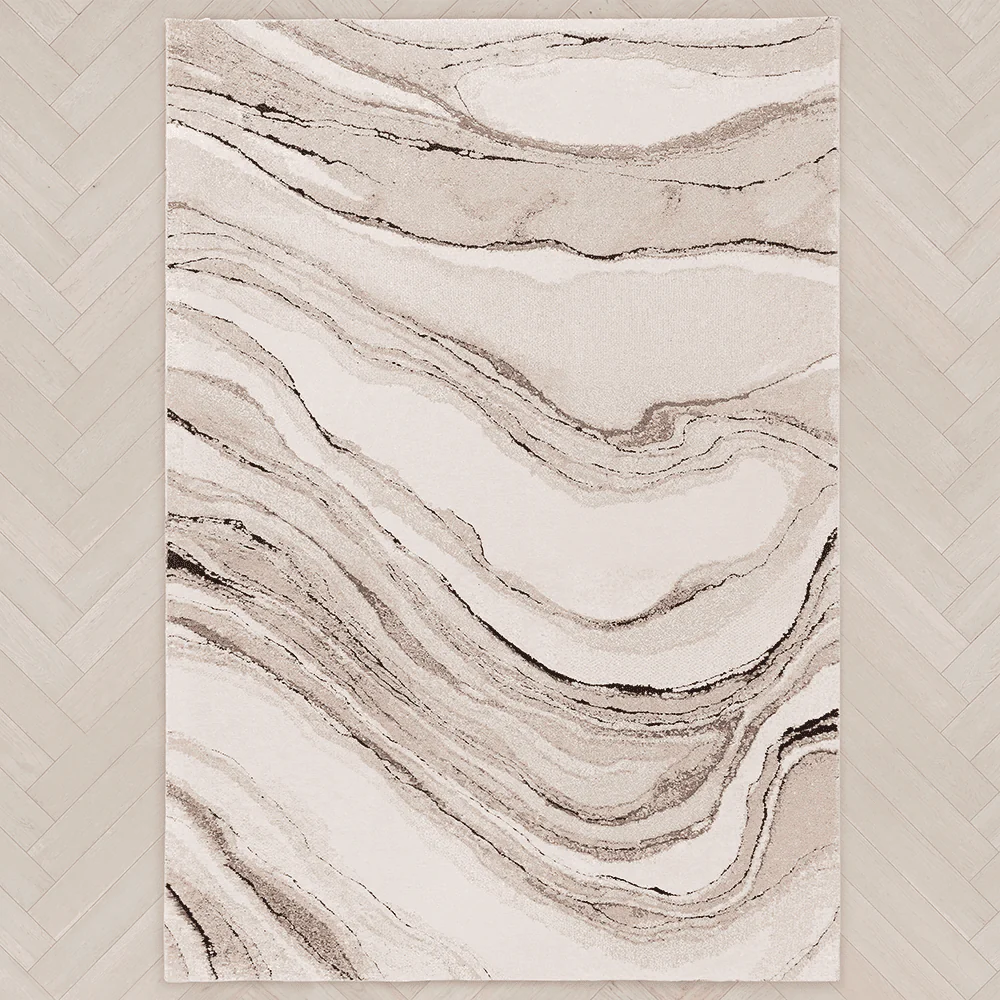 In Stock - Casoria Cream & Beige Marble Effect Rug - 160x230cm
