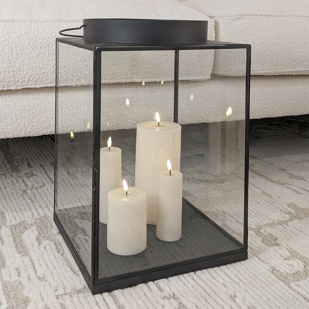 In Stock - Chai Large Black Metal & Glass Lantern