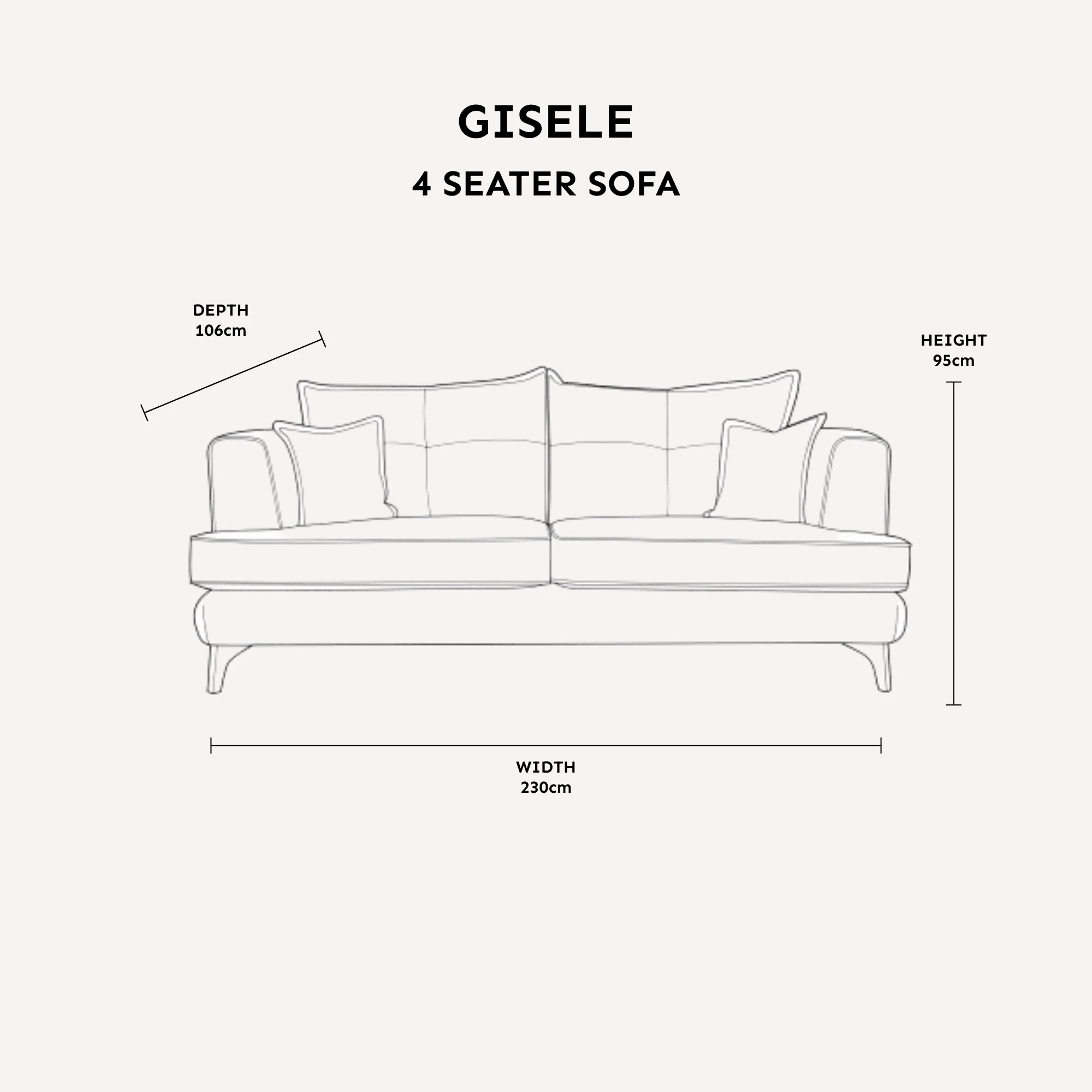 In Stock - Gisele Oyster & Taupe Textured Chenille 4 Seater Sofa with Walnut Legs - Image 2