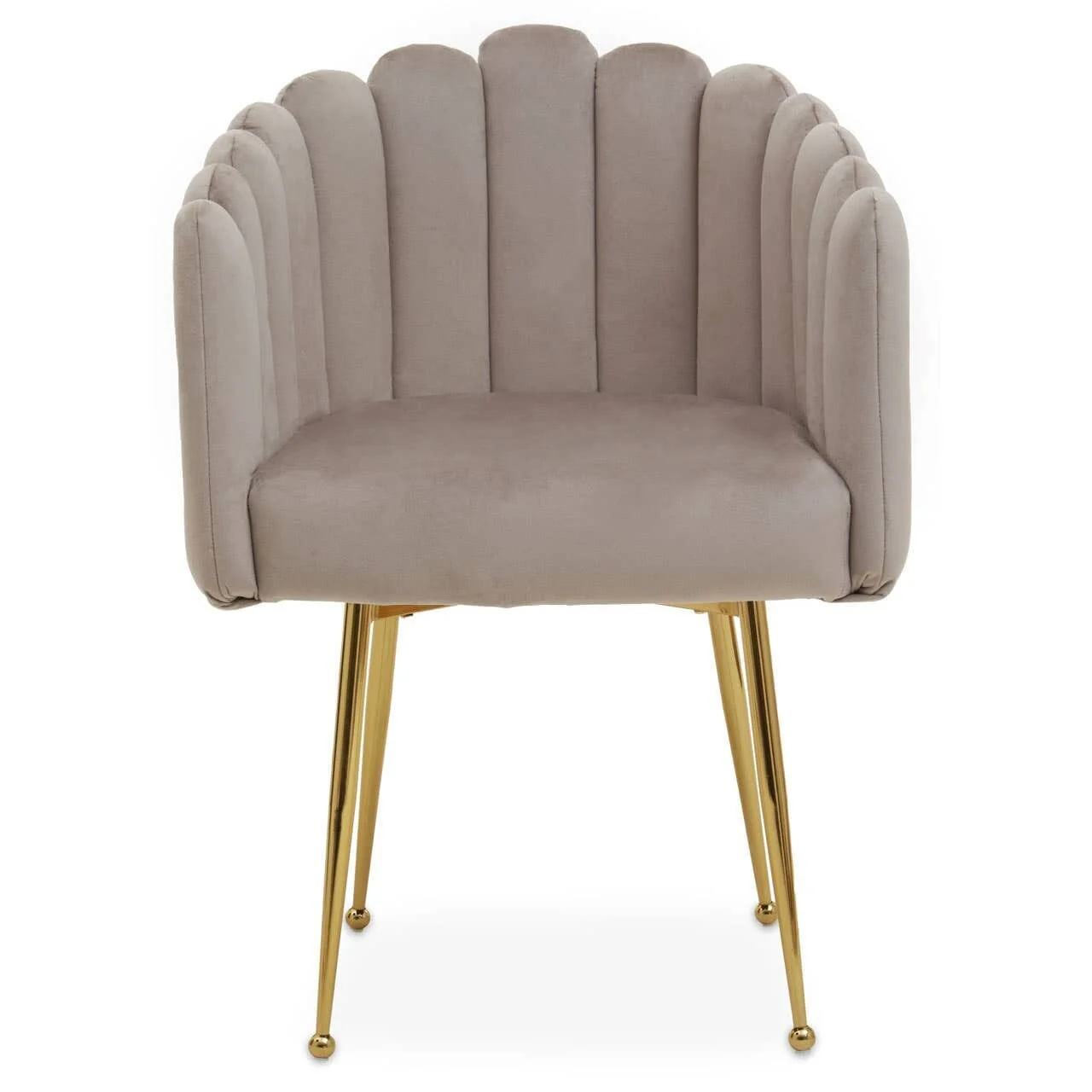 In Stock - Kelcie Beige Velvet Scalloped Dining Chair with Gold Legs - Image 2