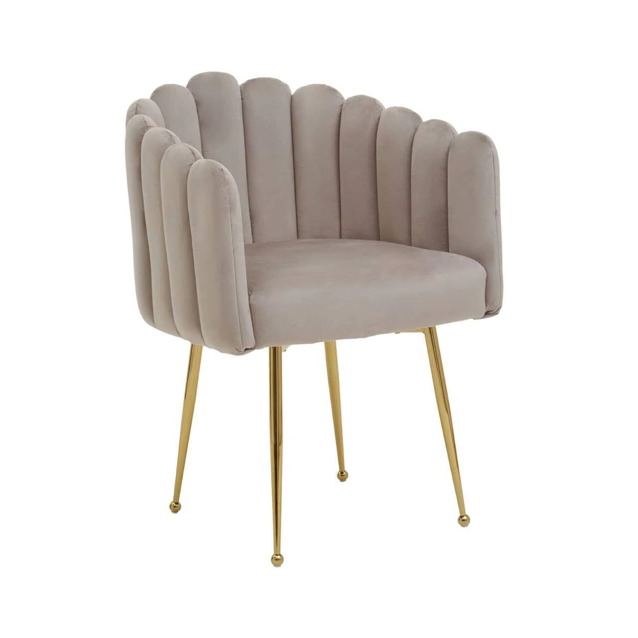 In Stock - Kelcie Beige Velvet Scalloped Dining Chair with Gold Legs - Image 3