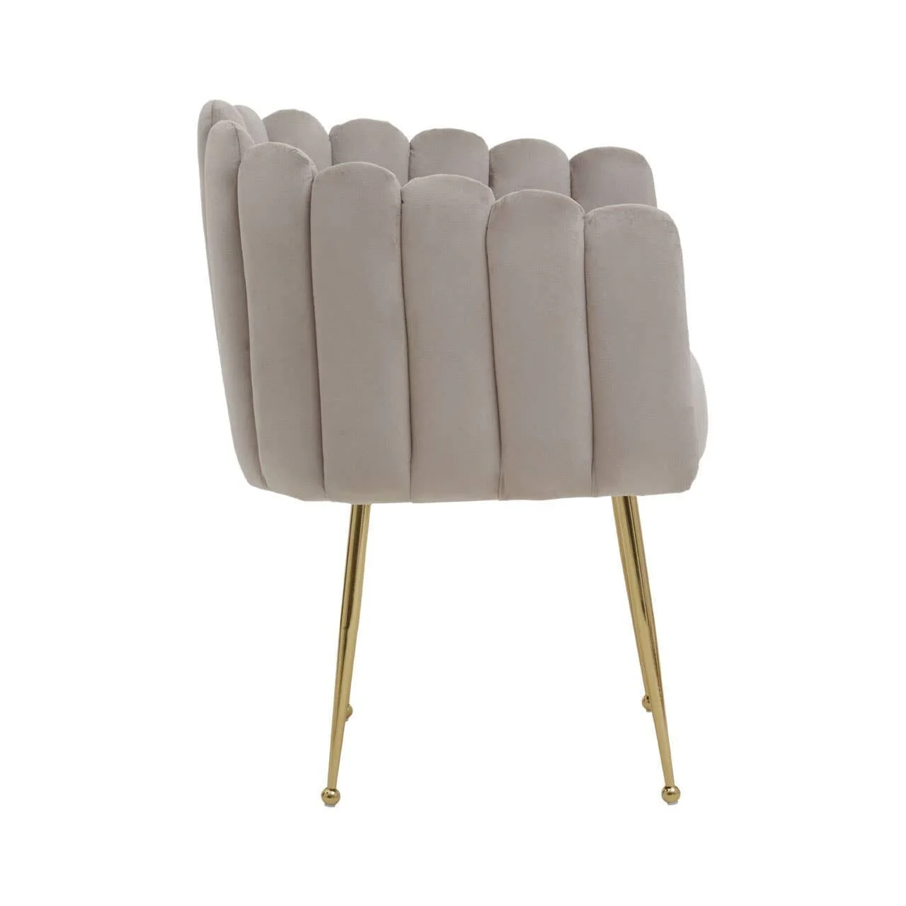In Stock - Kelcie Beige Velvet Scalloped Dining Chair with Gold Legs - Image 4