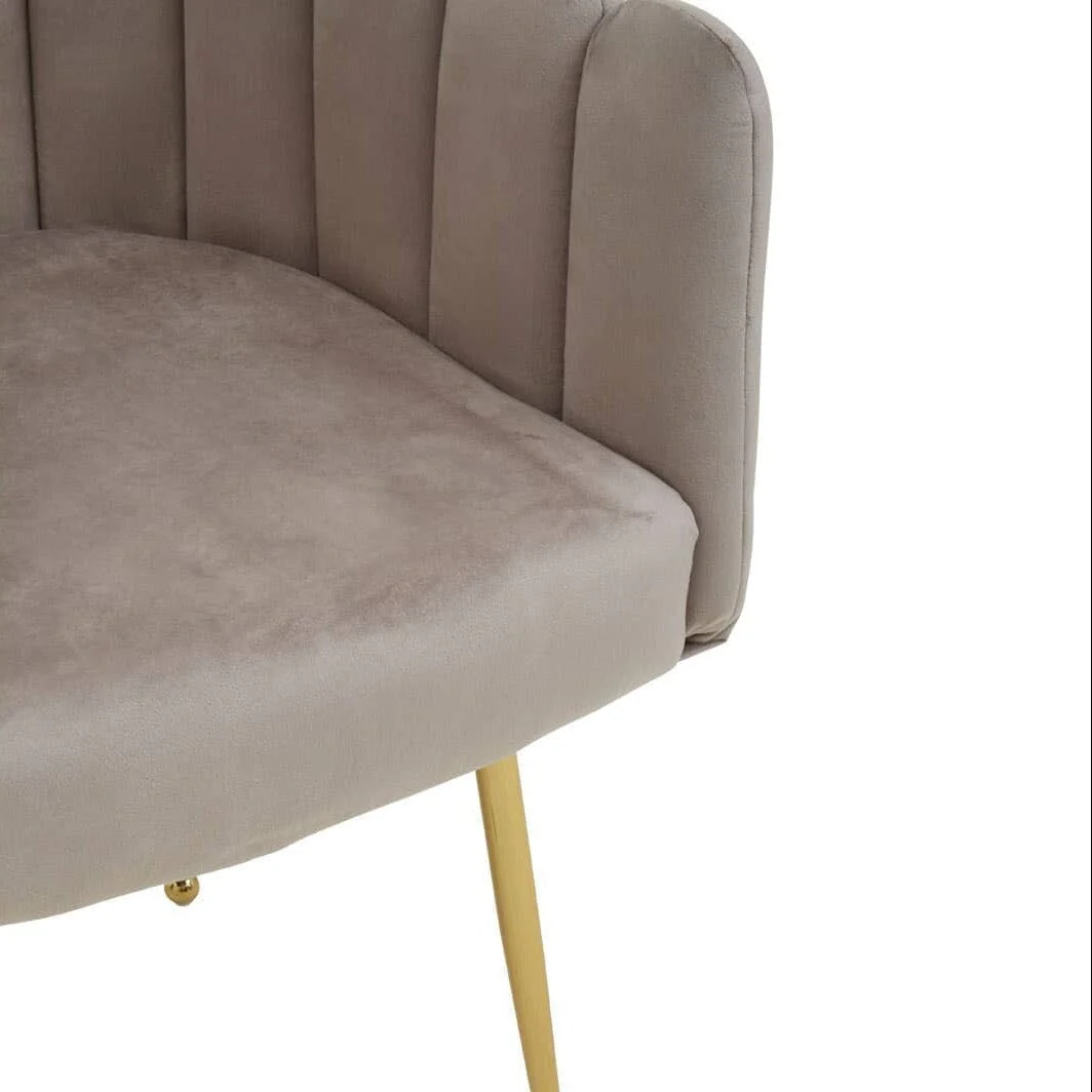 In Stock - Kelcie Beige Velvet Scalloped Dining Chair with Gold Legs - Image 6