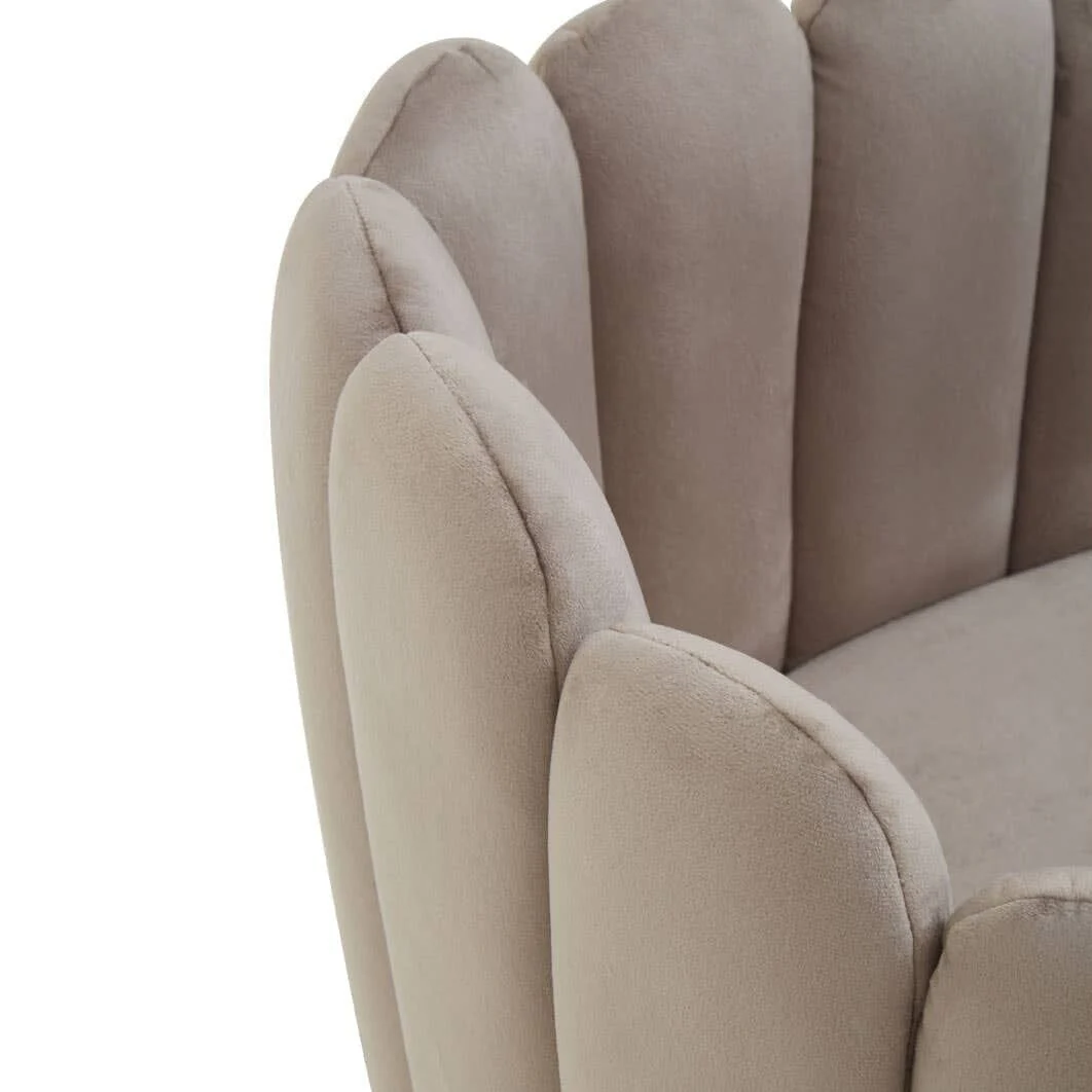 In Stock - Kelcie Beige Velvet Scalloped Dining Chair with Gold Legs - Image 7
