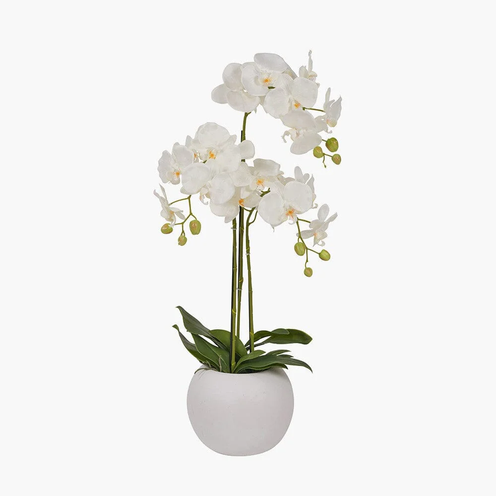 In Stock - Medium White Faux Potted Orchid Decorative Floral - Image 2