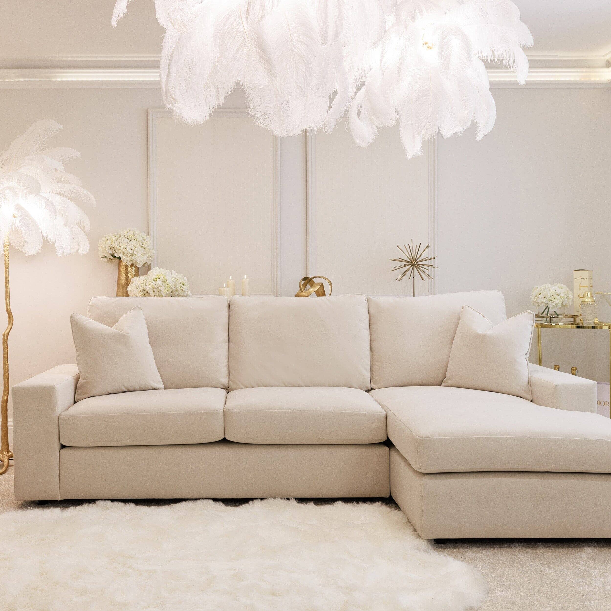 In Stock - Olivia Cream Premium Large Corner Sofa - Right Hand Facing (Without Studs) - Image 4