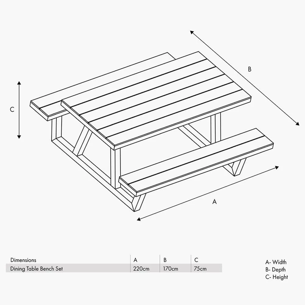 Irwell Lightwash Wood Outdoor Bench Set - Image 5