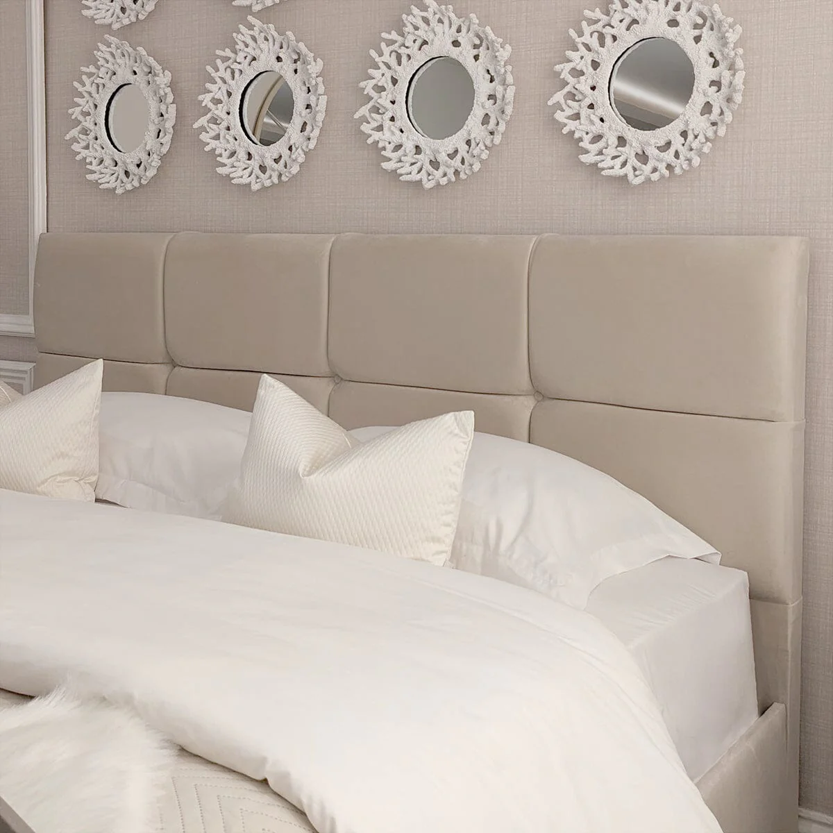 Isabella Luxury Vanilla Velvet Upholstered Bed - Image 2