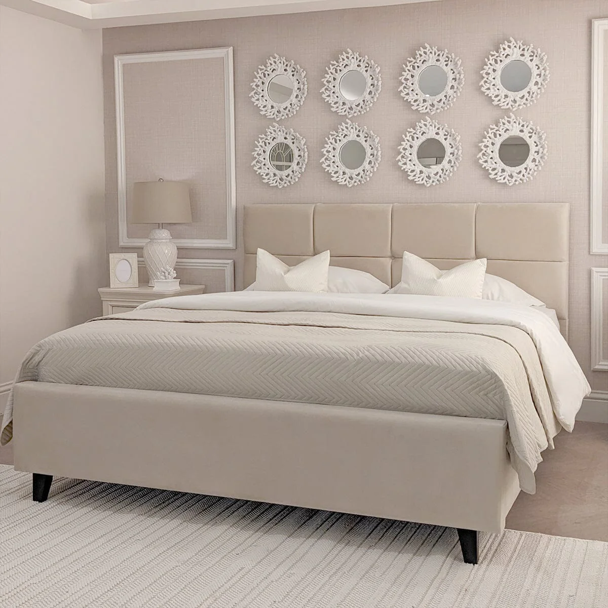 Isabella Luxury Vanilla Velvet Upholstered Bed - Image 3