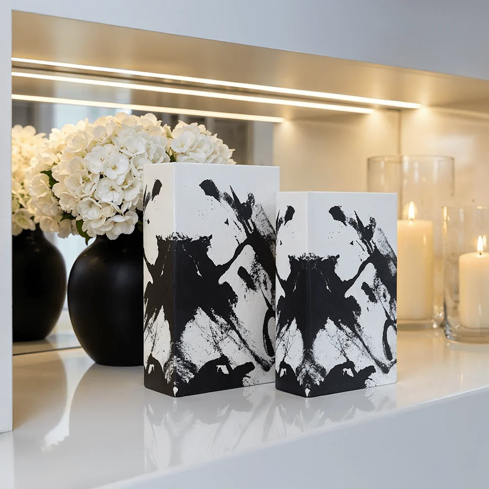 Isadora Abstract Monochrome Book Boxes - Set of 2