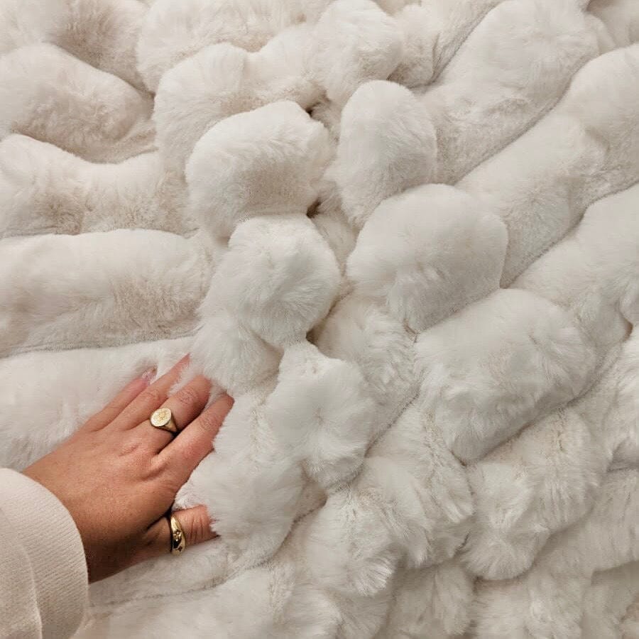 Isla Cream Chunky Ribbed Faux Fur Throw - Image 2