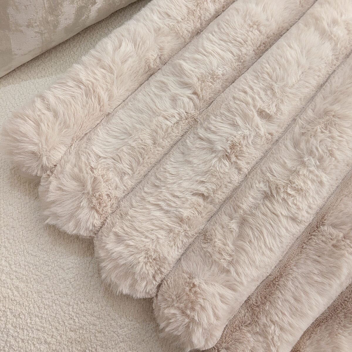 Isla Oatmeal Chunky Ribbed Faux Fur Throw - Image 2