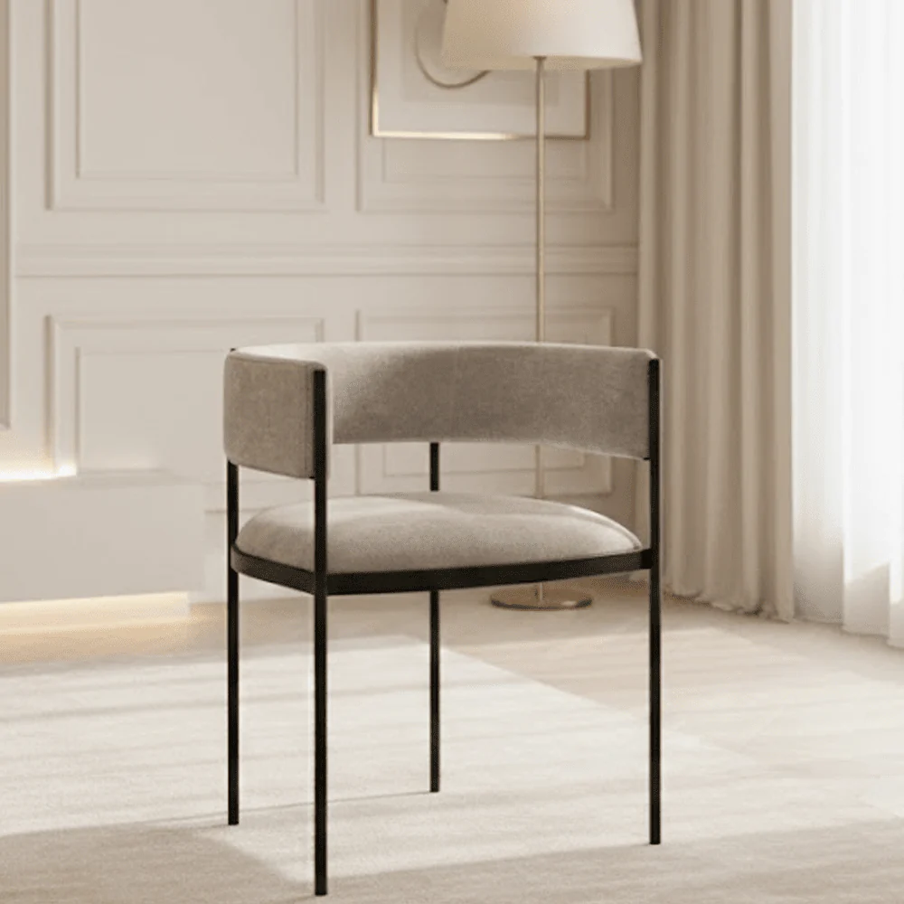 Isolde Greige Dining Chairs with Black Metal Legs- Set of 2