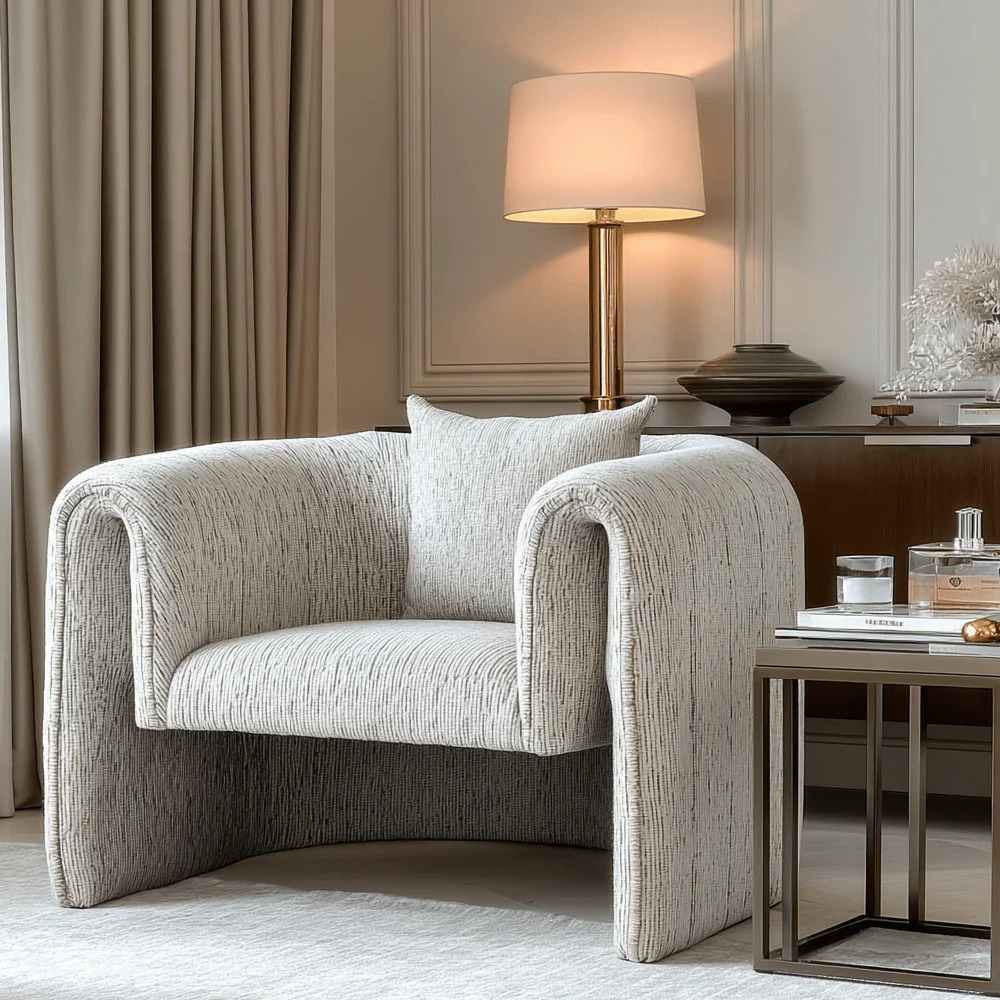 Isolinia Cream Textured Curved Accent Chair