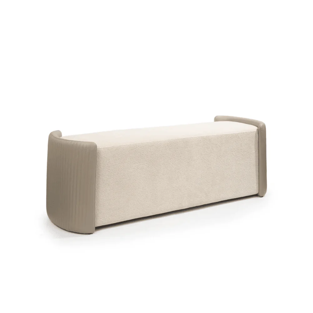Ivenne Beige Textured Chenille Bench with Leather Accents - Image 2