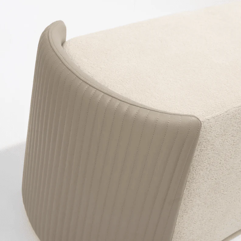 Ivenne Beige Textured Chenille Bench with Leather Accents - Image 4
