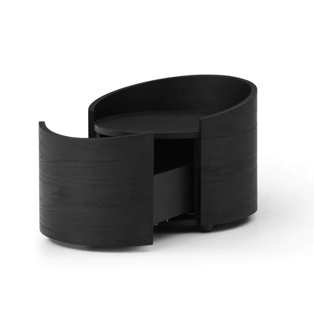 Ivillia Black Round Wooden Bedside Table - Image 4