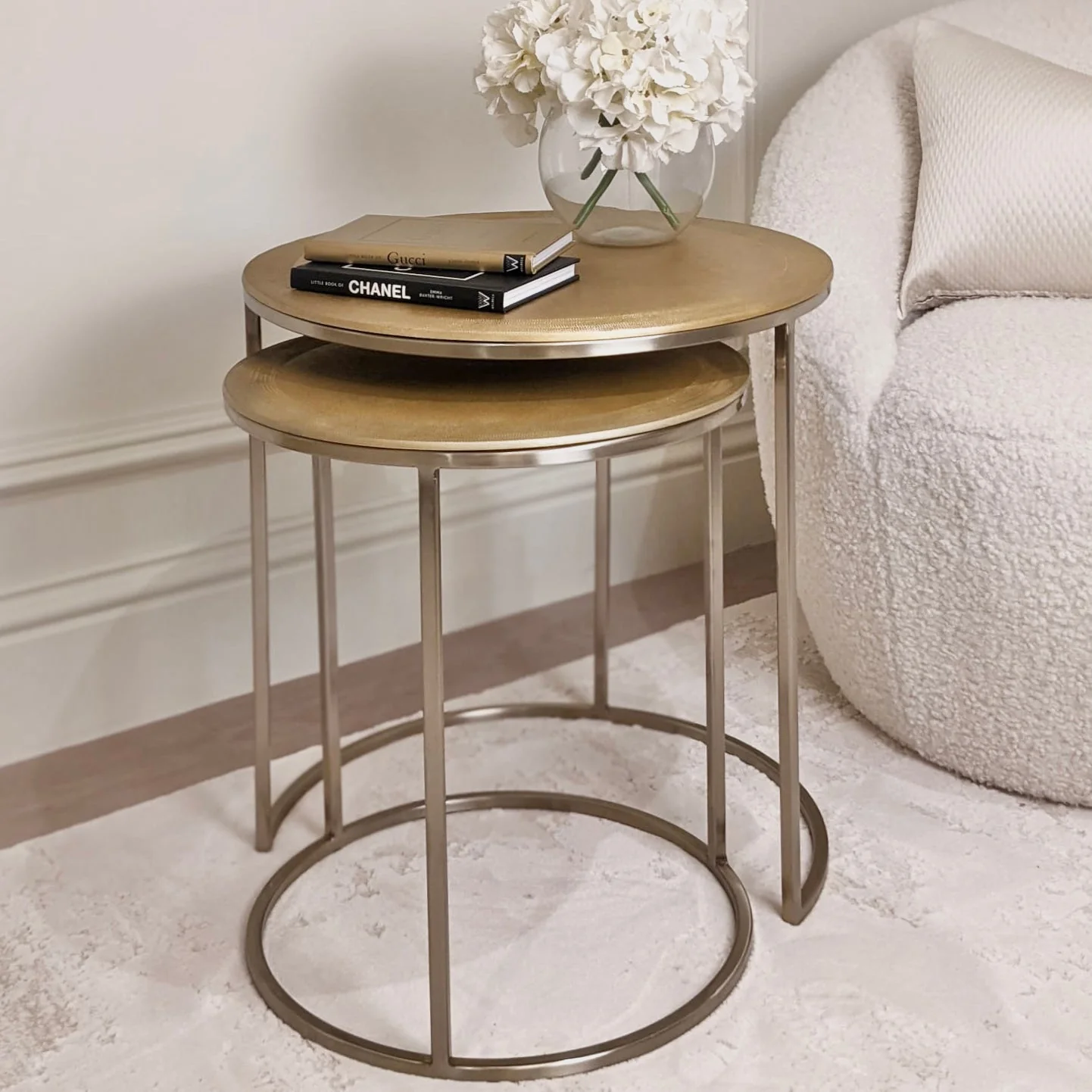 Adele Light Gold Round Nested Metal Side Tables - Set of 2 - Image 2