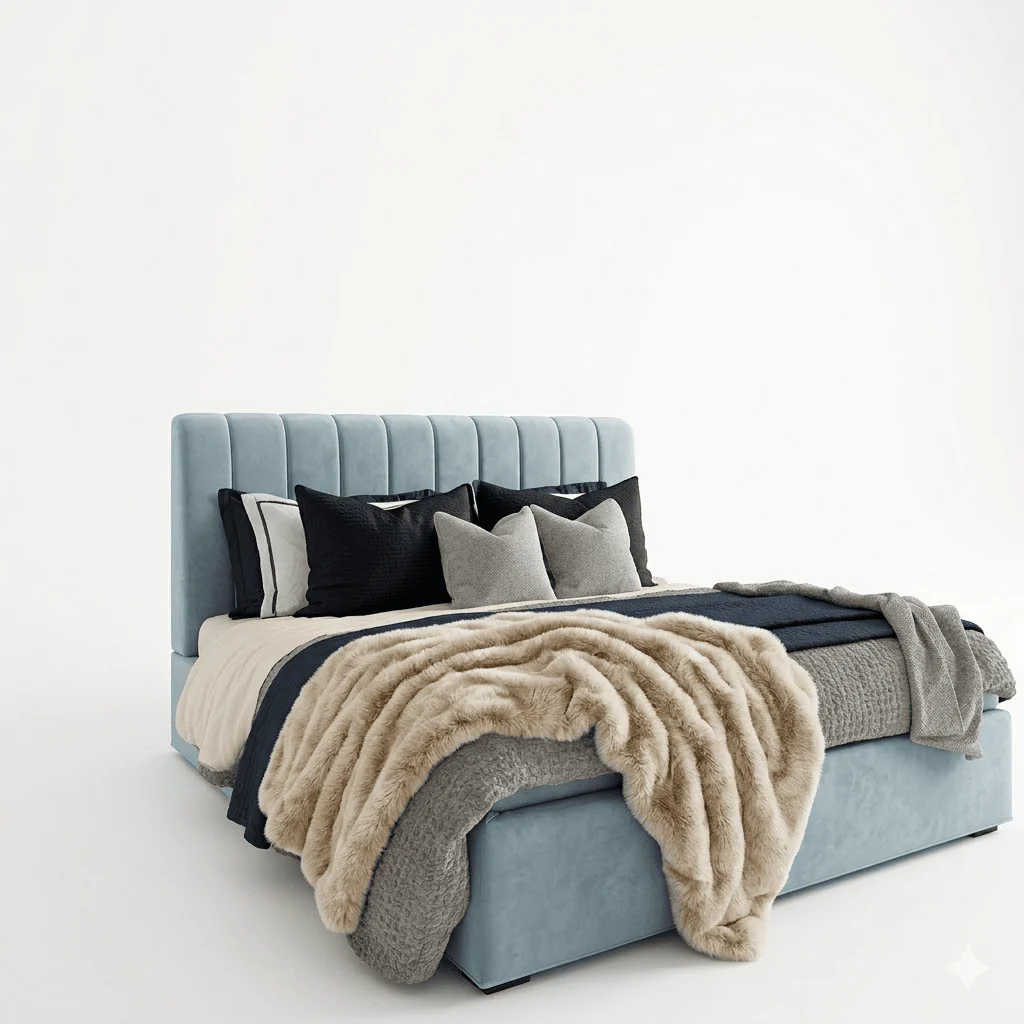 Jessabelle Luxury Baby Blue Velvet Panelled Bed - Image 2