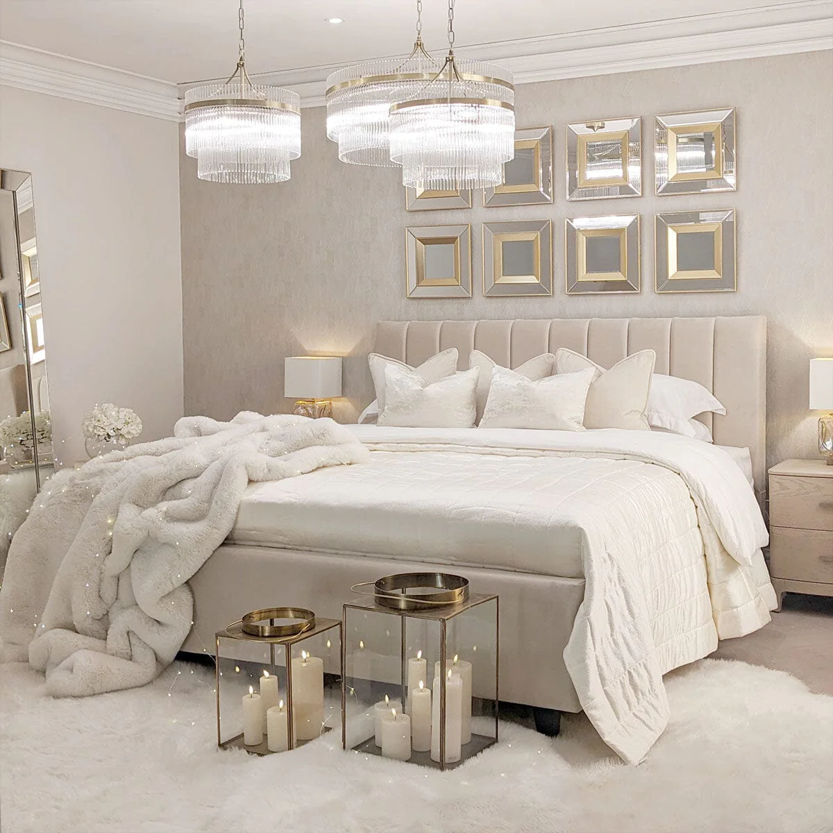 Jessabelle Luxury Vanilla Velvet Panelled Bed - Image 3