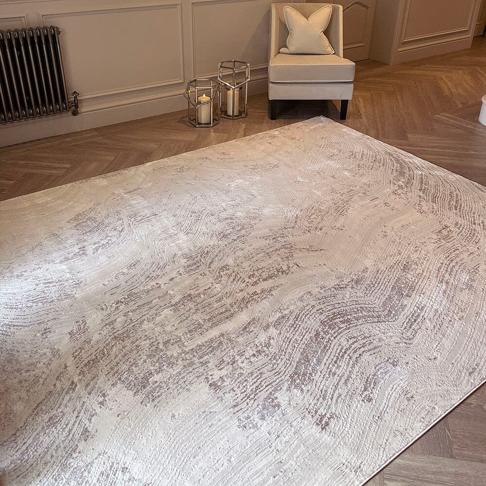 Jessalyn Ivory Marble Effect Patterned Rug