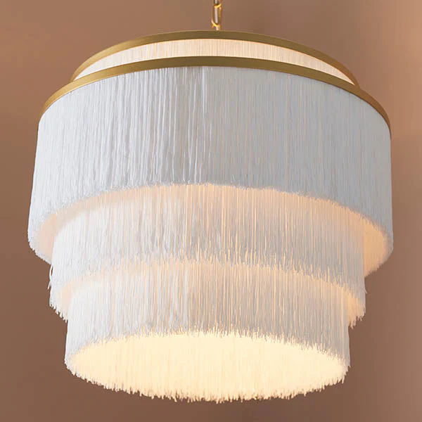 Jessamine Gold & White Fringed Pendant Ceiling Light