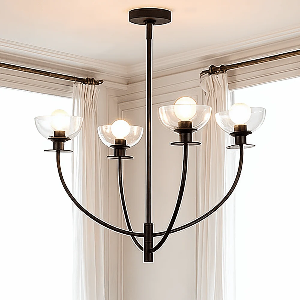 Jessica 4 Light Matte Black & Glass Chandelier