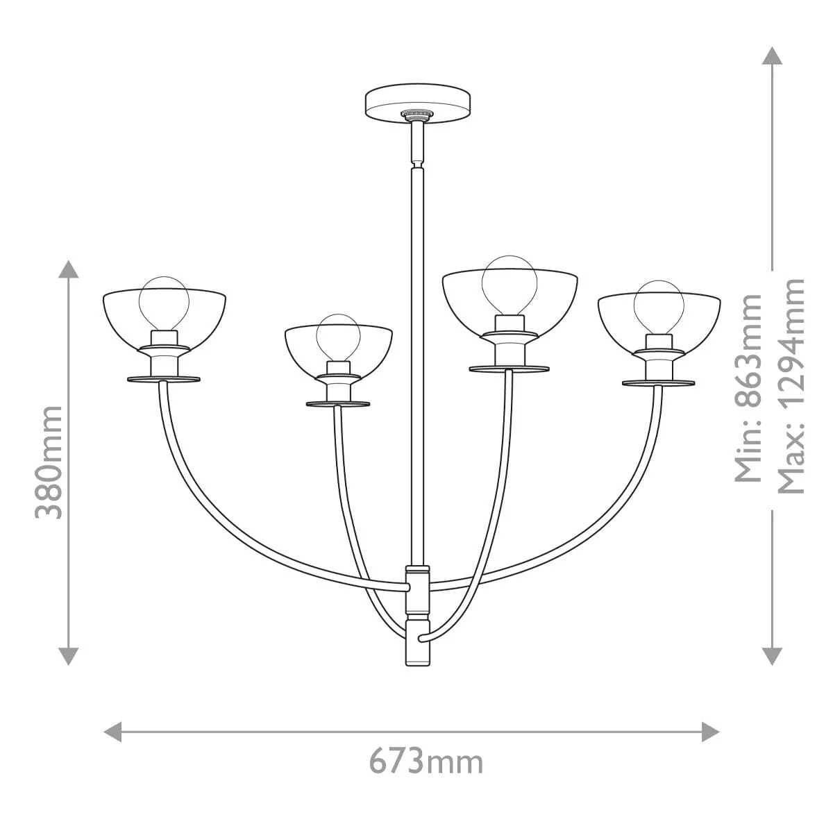 Jessica 4 Light Matte Black & Glass Chandelier - Image 5