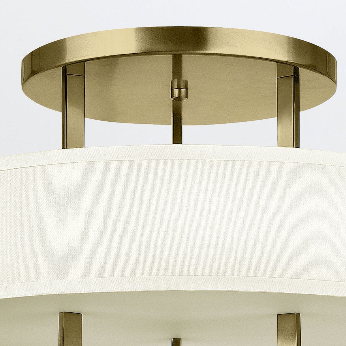 Jessie Brushed Brass 3 Light Semi-Flush Ceiling Light with Linen Shade - Image 2