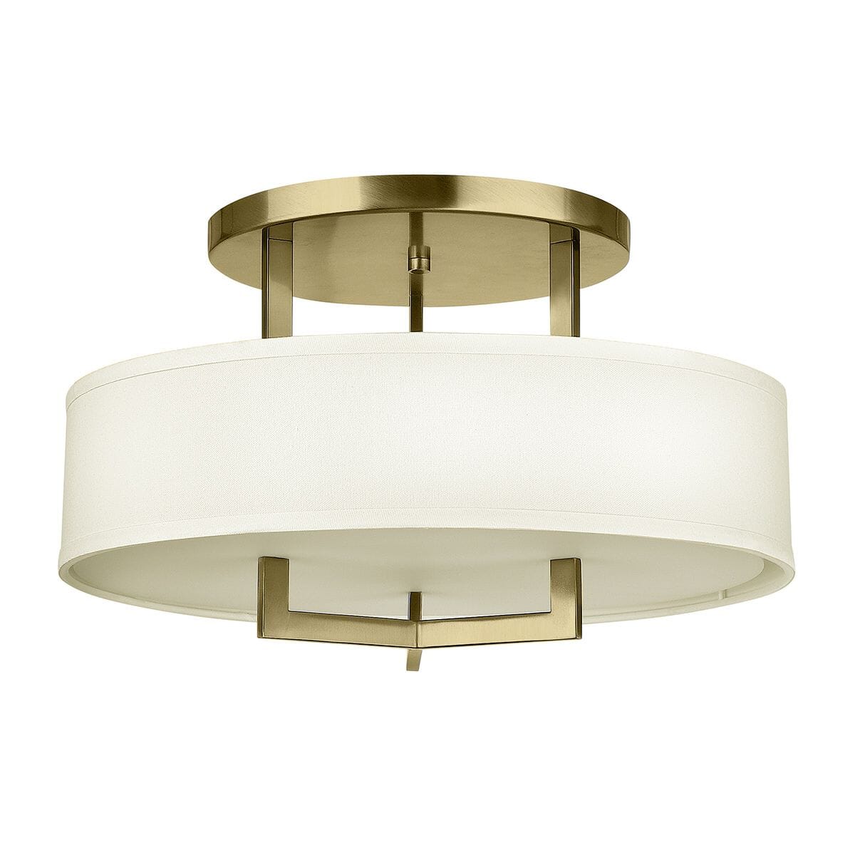 Jessie Brushed Brass 3 Light Semi-Flush Ceiling Light with Linen Shade - Image 4