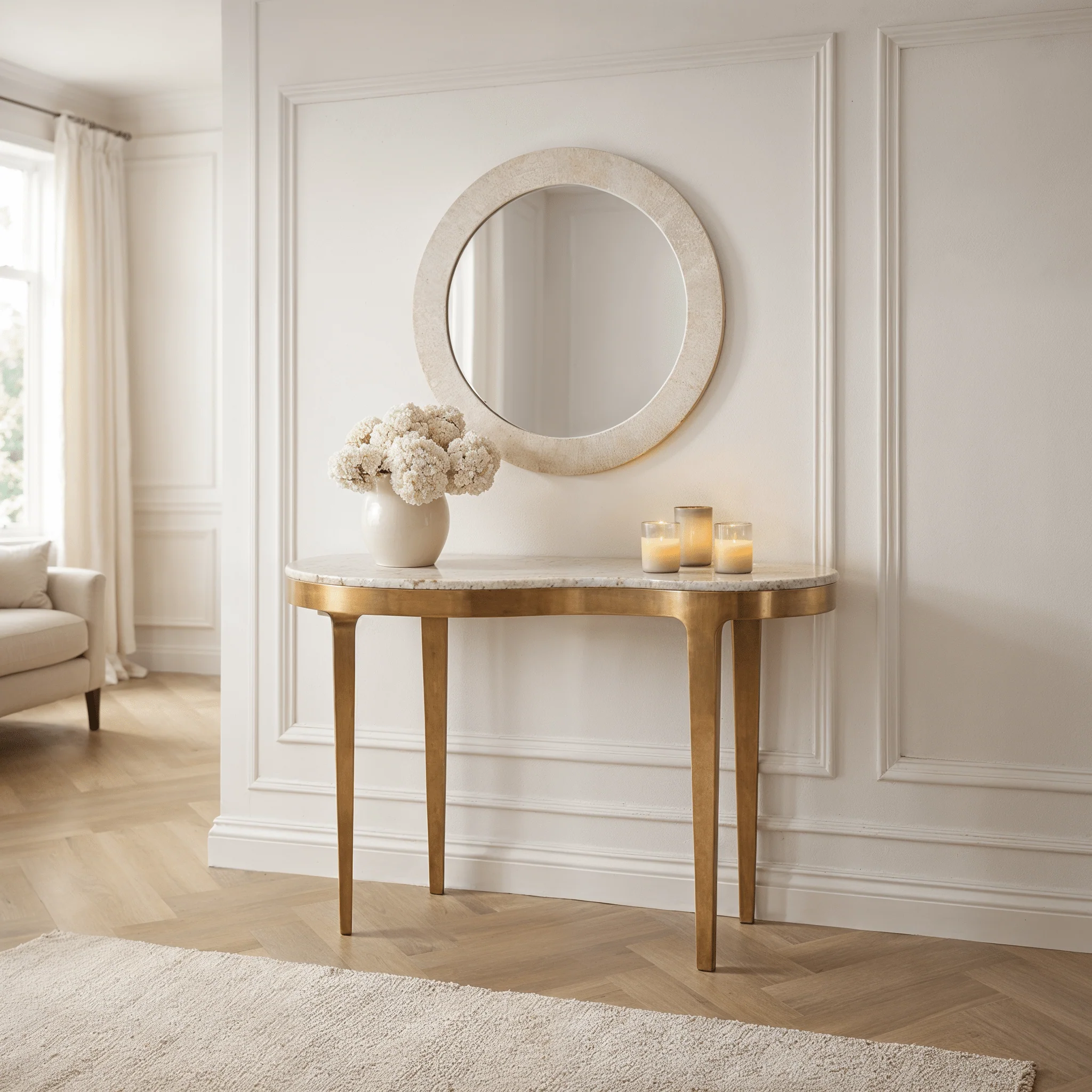 Josephine Antique Bronze Abstract Shaped Console Table with Taupe Marble Top